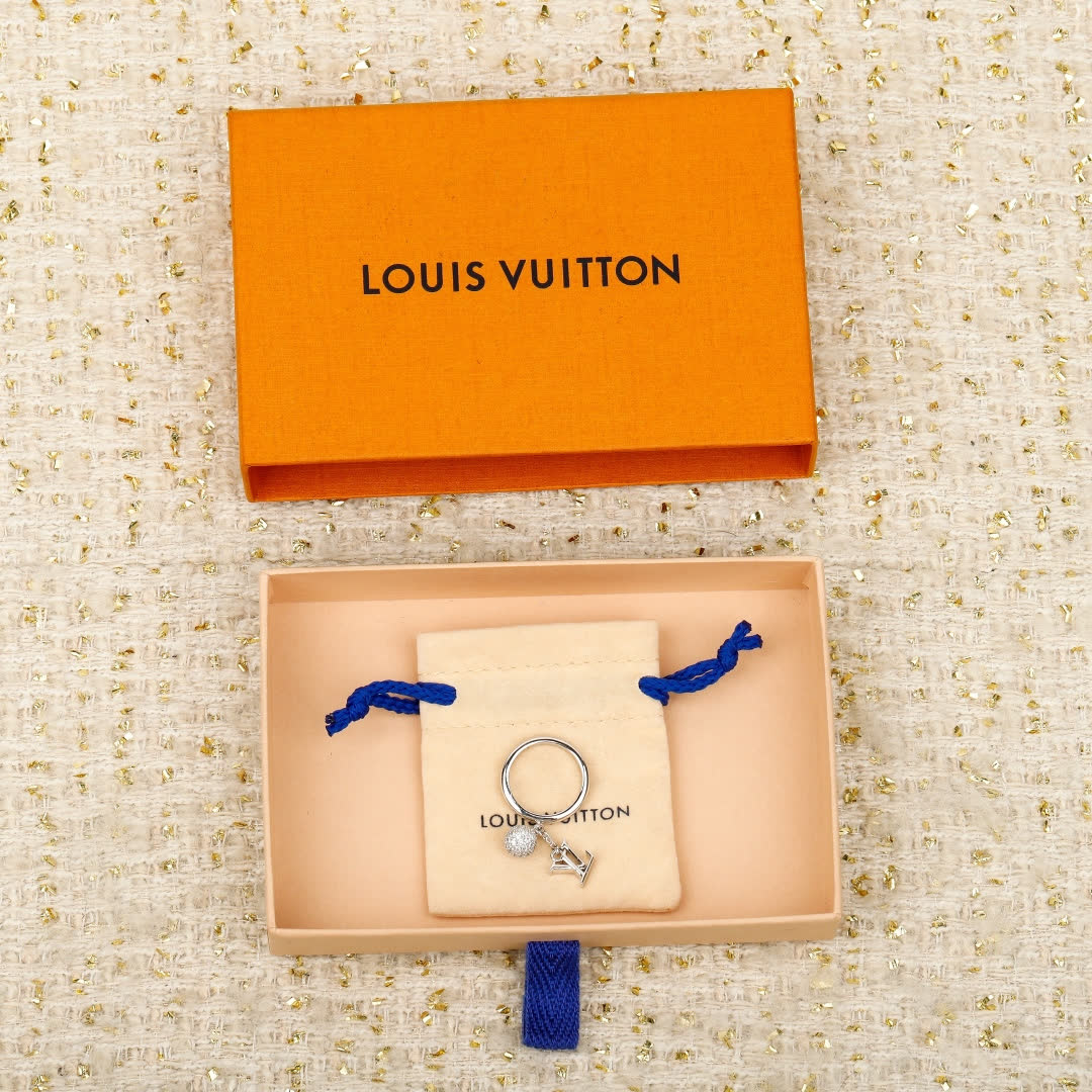 Louis Vuitton Silver Ring with Logo Charm